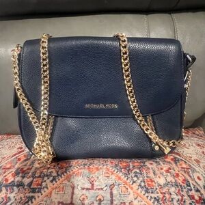 Michael Kors Dark Blue Crossbody Bag with Gold Chain